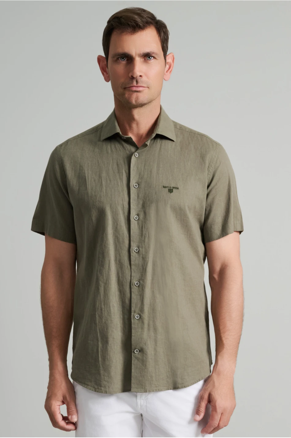 Navy & Green Anδρικο Πουκαμισο Λινο/Cot Comfort Fit - Image 5