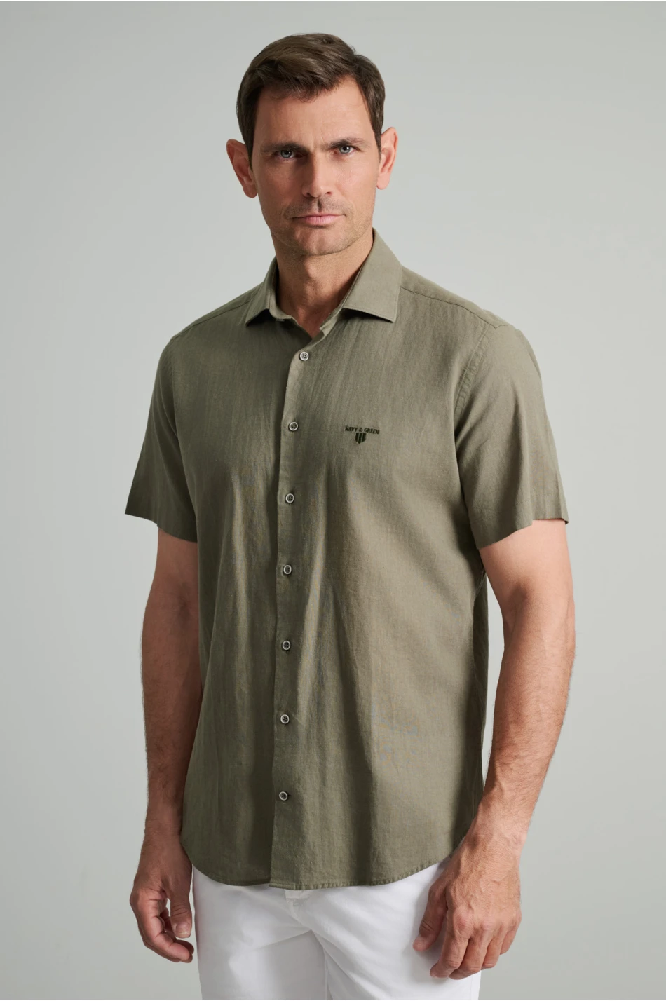 Navy & Green Anδρικο Πουκαμισο Λινο/Cot Comfort Fit - Image 3
