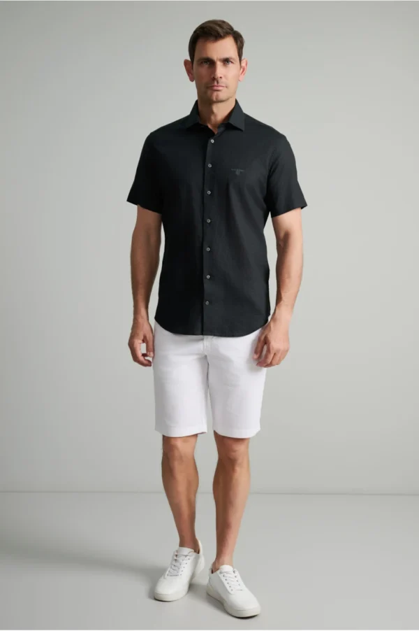 Navy & Green Anδρικο Πουκαμισο Λινο/Cot Comfort Fit