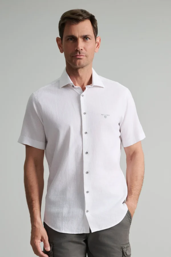 Navy & Green Anδρικο Πουκαμισο Λινο/Cot Comfort Fit